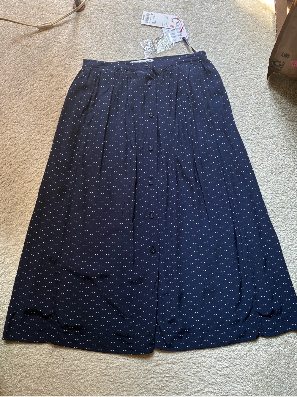 NWT Ines de la Fressange x Uniqlo Women’s Navy Polka Dot Button-Front Midi Skirt